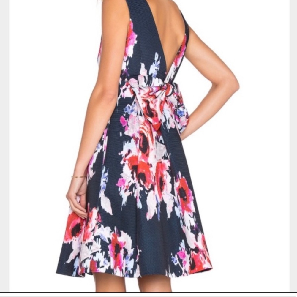 KATE SPADE floral watercolor navy, red, pink, white a line structured dress, bow